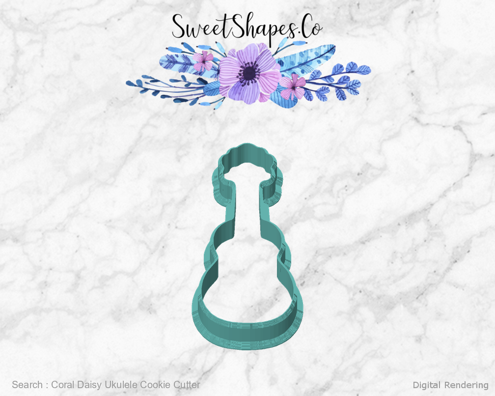 Coral Daisy Ukulele Cookie Cutter — front view