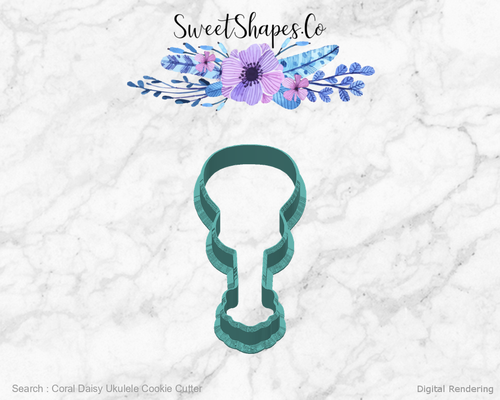 Coral Daisy Ukulele Cookie Cutter — back view
