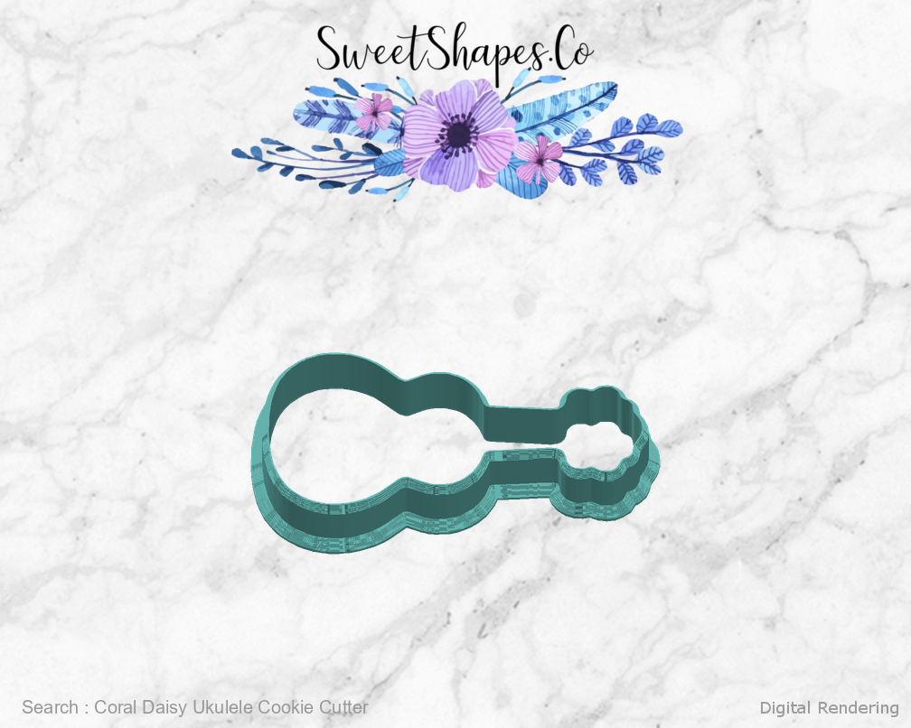 Coral Daisy Ukulele Cookie Cutter — right view