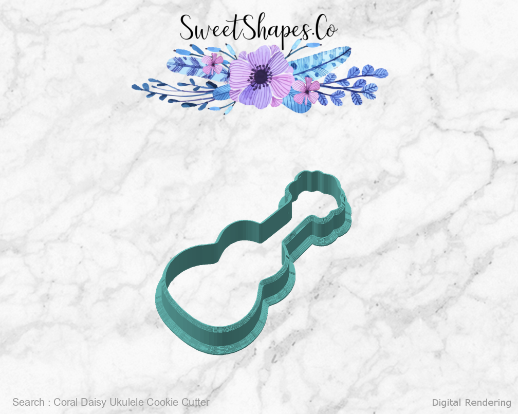 Coral Daisy Ukulele Cookie Cutter — angled front view
