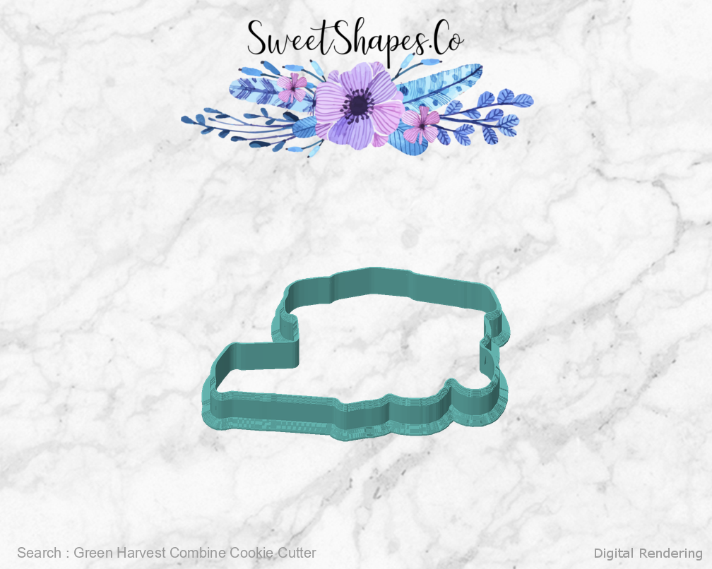 Green Harvest Combine Cookie Cutter — front view