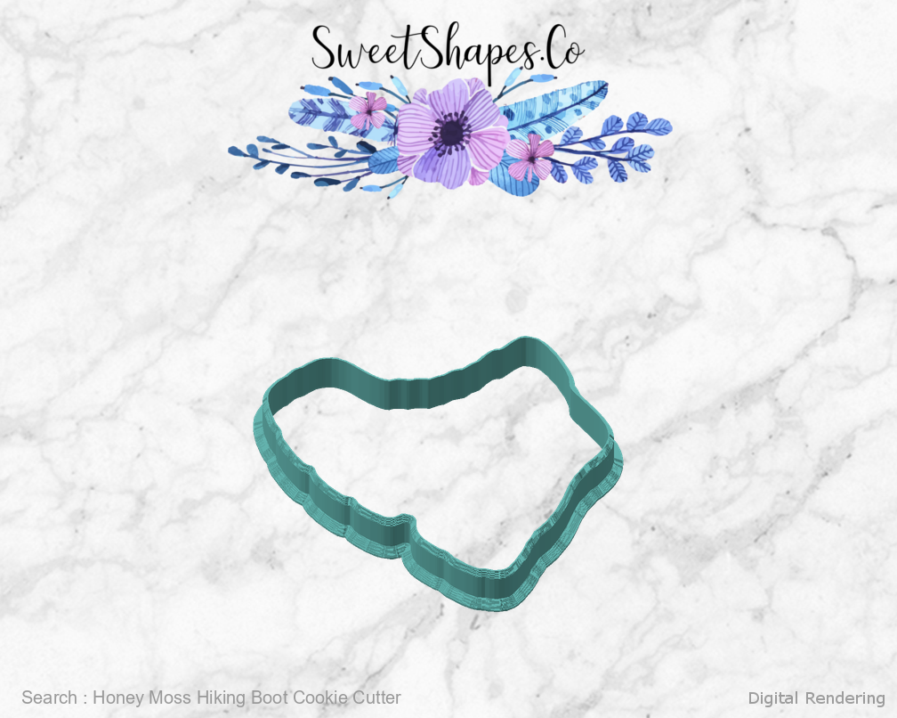 Honey Moss Hiking Boot Cookie Cutter — angled front view
