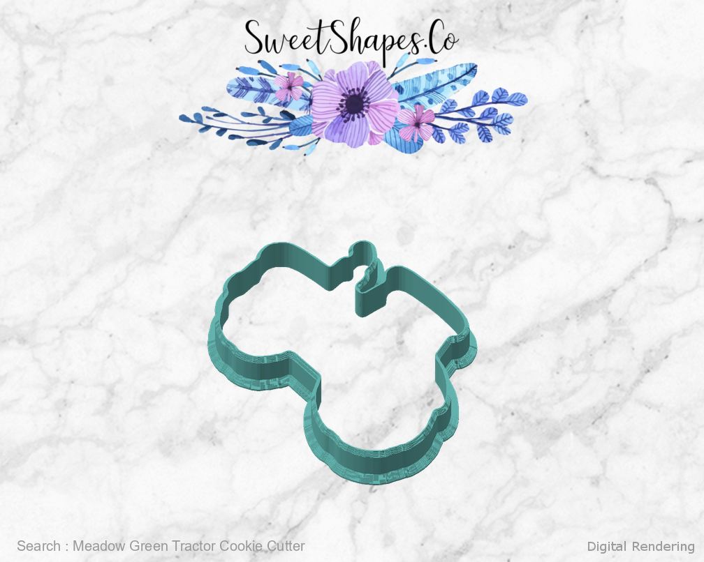 Meadow Green Tractor Cookie Cutter — angled front view