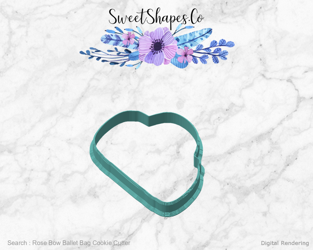 Rose Bow Ballet Bag Cookie Cutter — angled front view