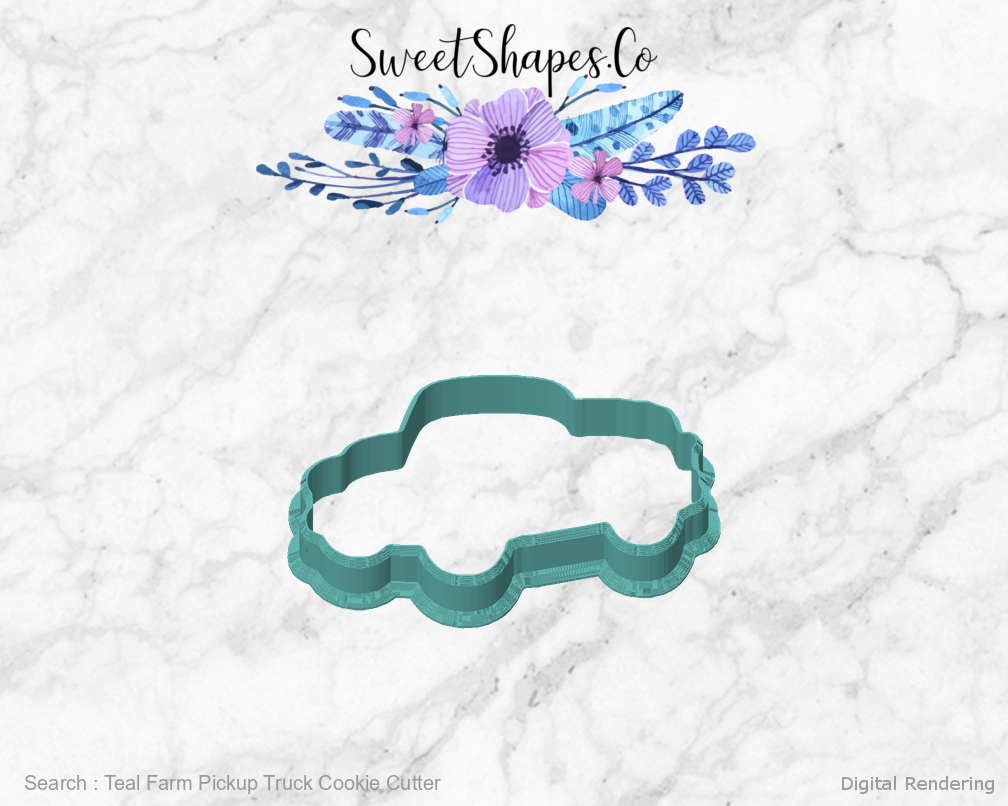 Teal Farm Pickup Truck Cookie Cutter — front view