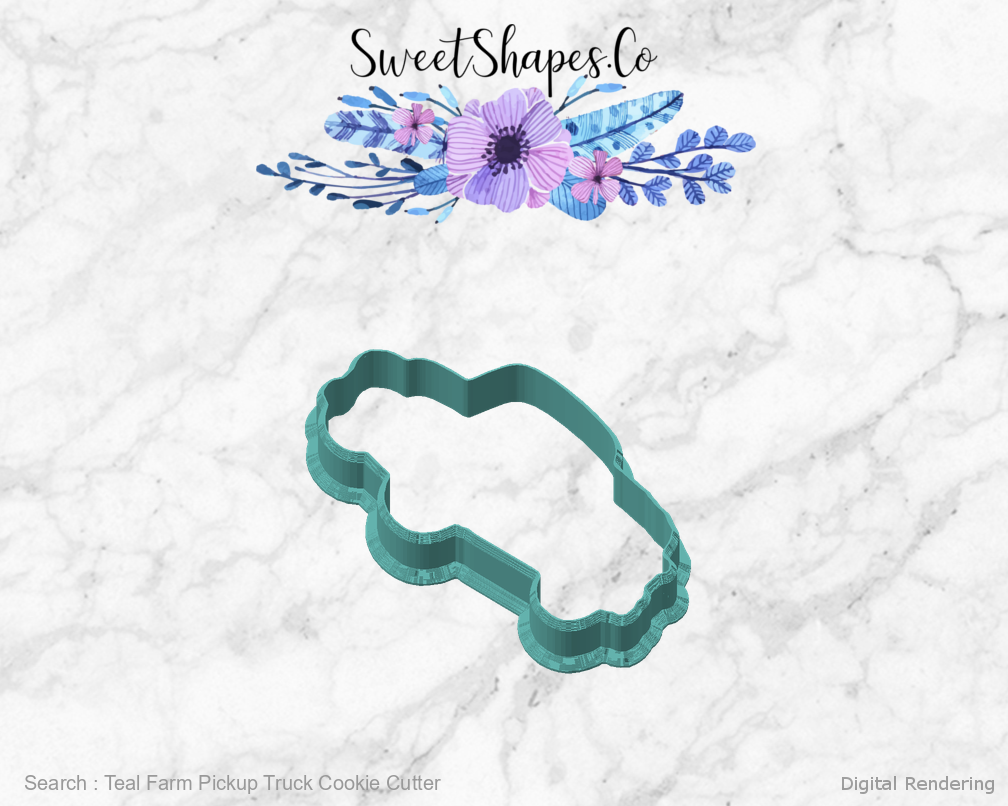 Teal Farm Pickup Truck Cookie Cutter — angled front view