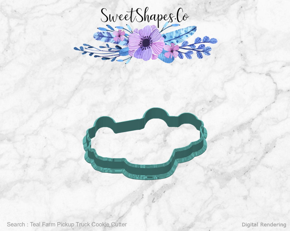 Teal Farm Pickup Truck Cookie Cutter — back view