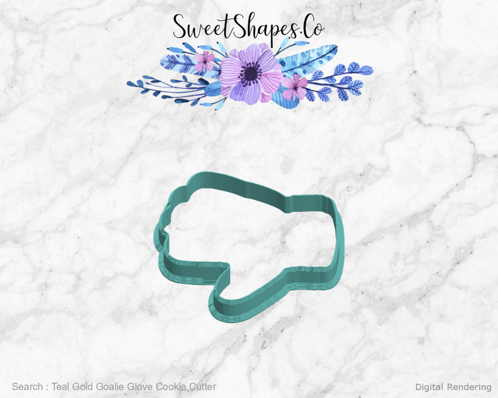 Teal Gold Goalie Glove Cookie Cutter — left view
