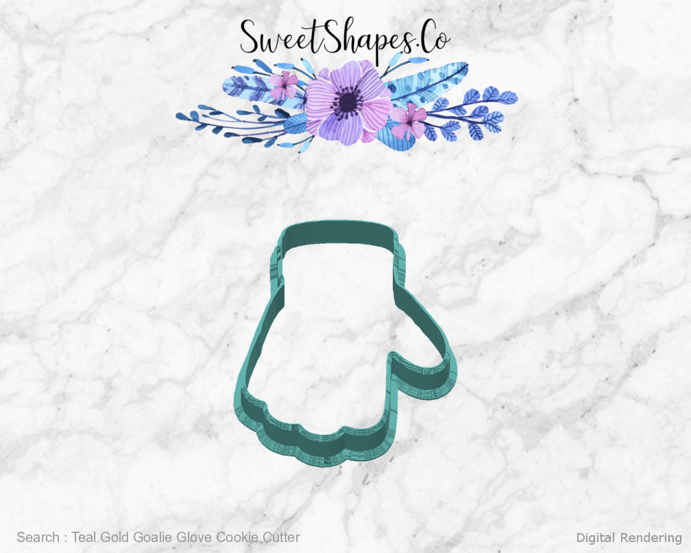 Teal Gold Goalie Glove Cookie Cutter — back view