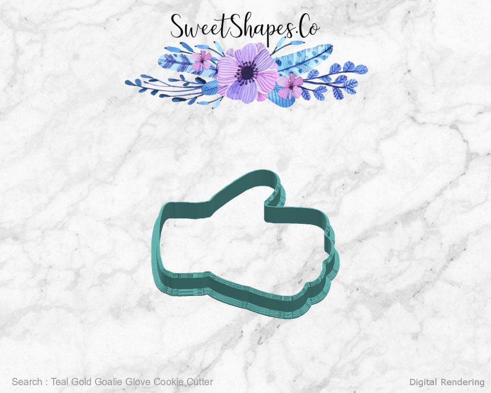 Teal Gold Goalie Glove Cookie Cutter — right view