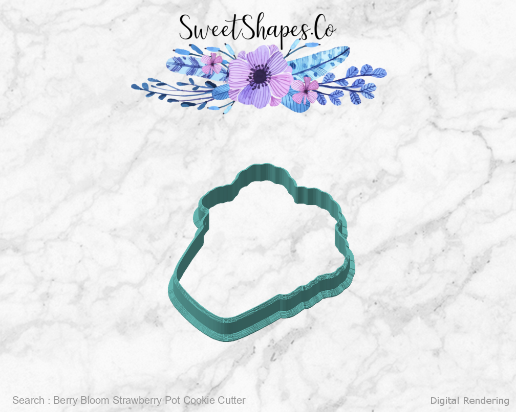 Berry Bloom Strawberry Pot Cookie Cutter — angled front view
