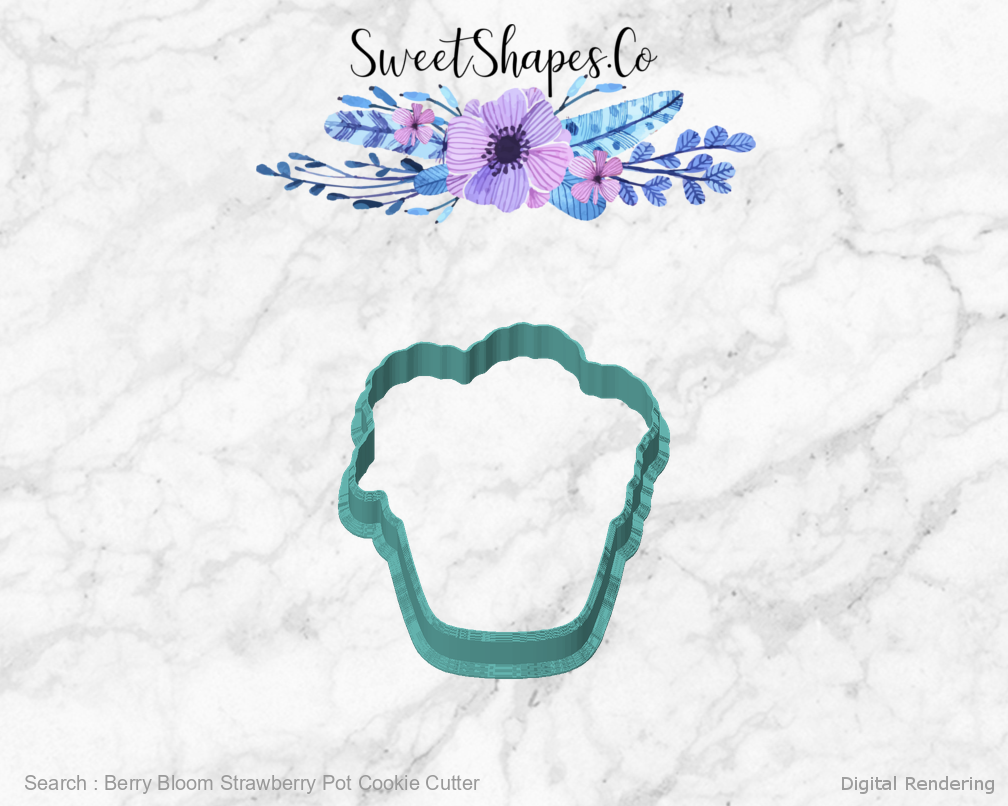 Berry Bloom Strawberry Pot Cookie Cutter — front view