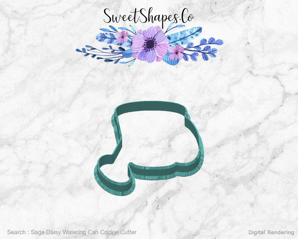 Sage Daisy Watering Can Cookie Cutter — back view