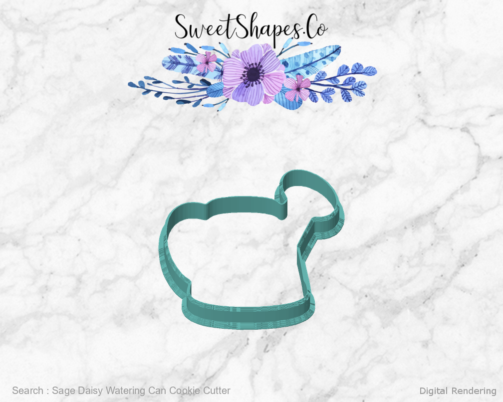 Sage Daisy Watering Can Cookie Cutter — front view