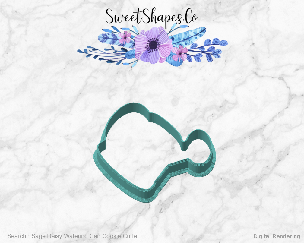 Sage Daisy Watering Can Cookie Cutter — angled front view