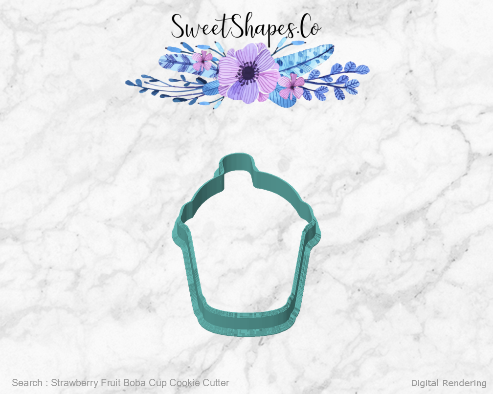 Strawberry Fruit Boba Cup Cookie Cutter — front view