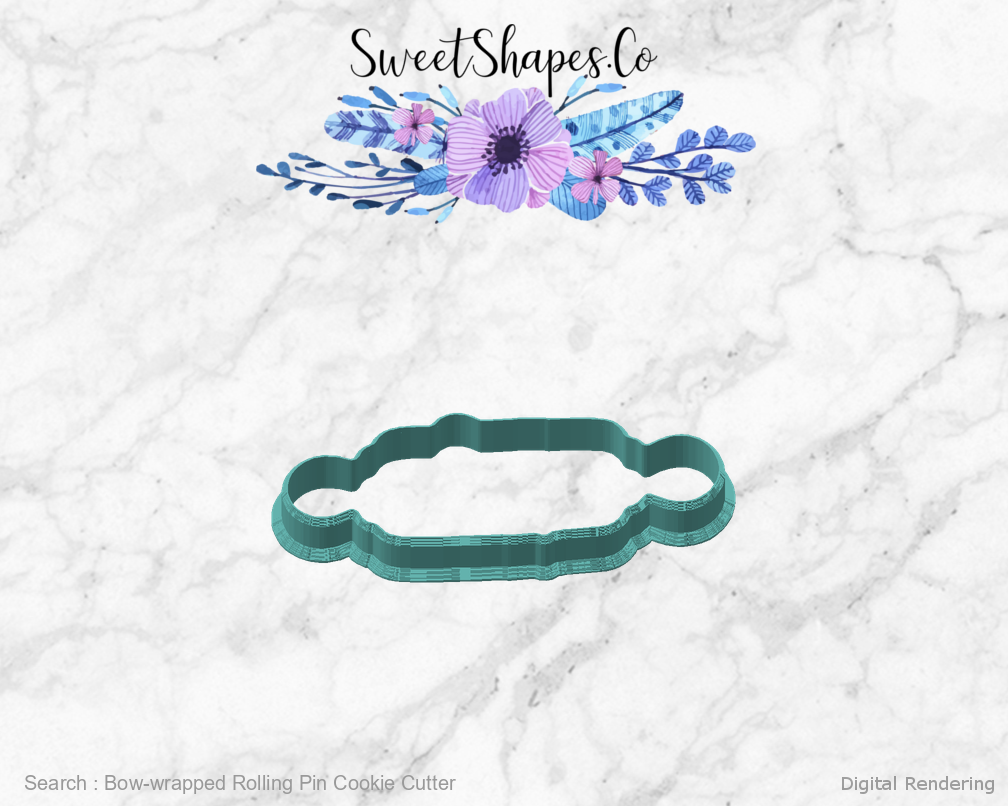 Bow-wrapped Rolling Pin Cookie Cutter — angled front view