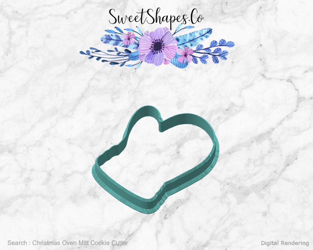 Christmas Oven Mitt Cookie Cutter — angled front view