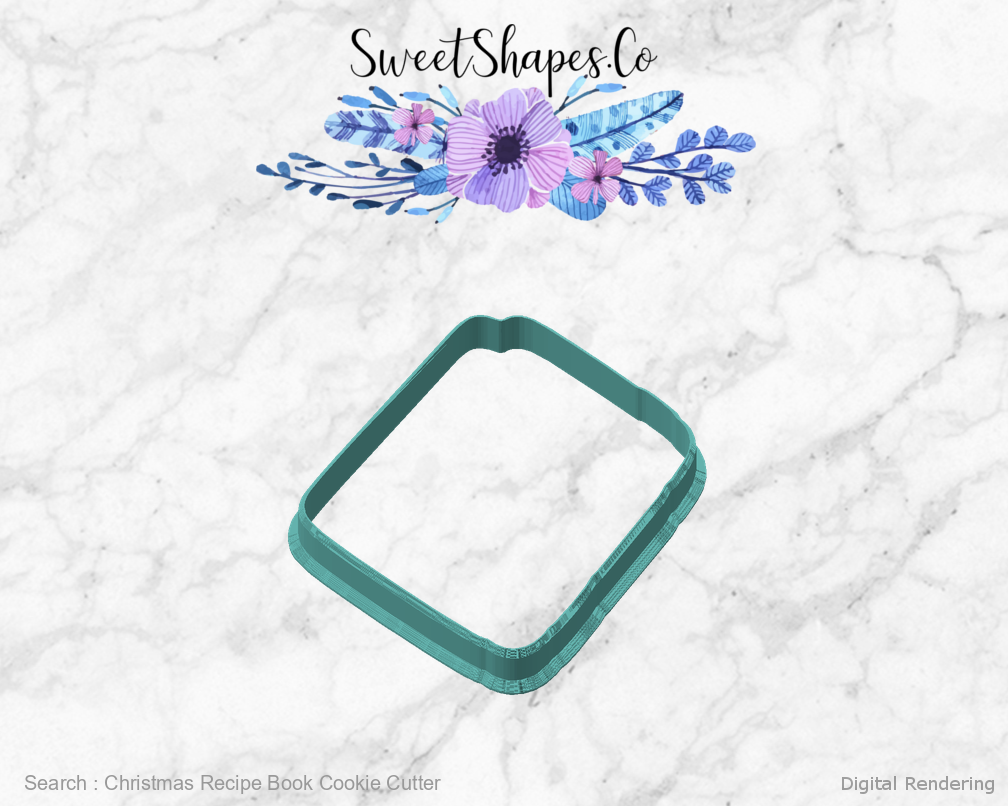 Christmas Recipe Book Cookie Cutter — angled front view