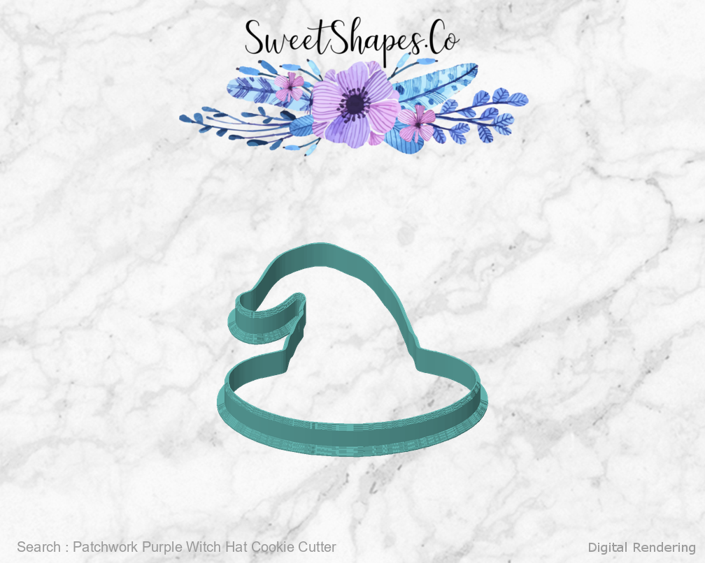 Patchwork Purple Witch Hat Cookie Cutter — front view