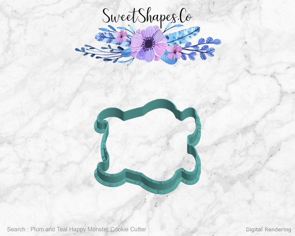 Plum and Teal Happy Monster Cookie Cutter — left view