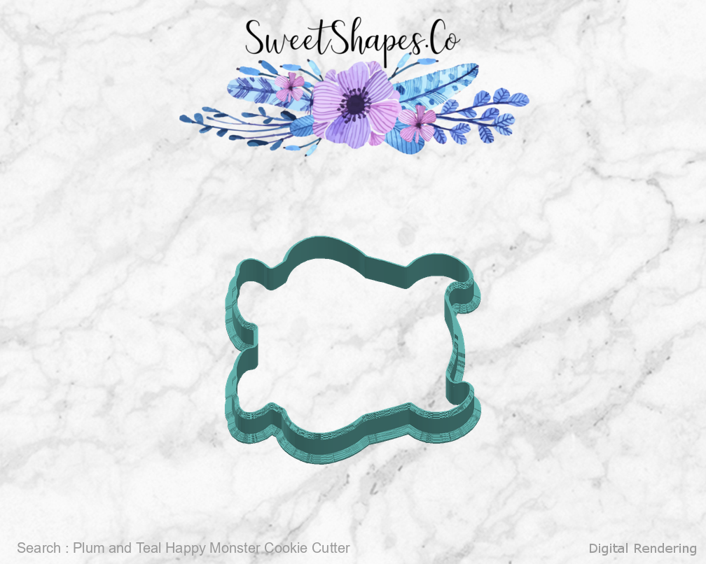 Plum and Teal Happy Monster Cookie Cutter — right view