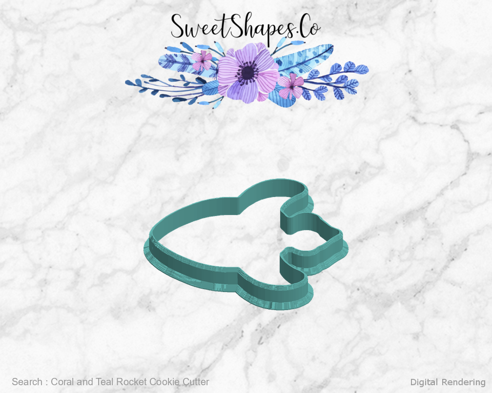 Coral and Teal Rocket Cookie Cutter — left view