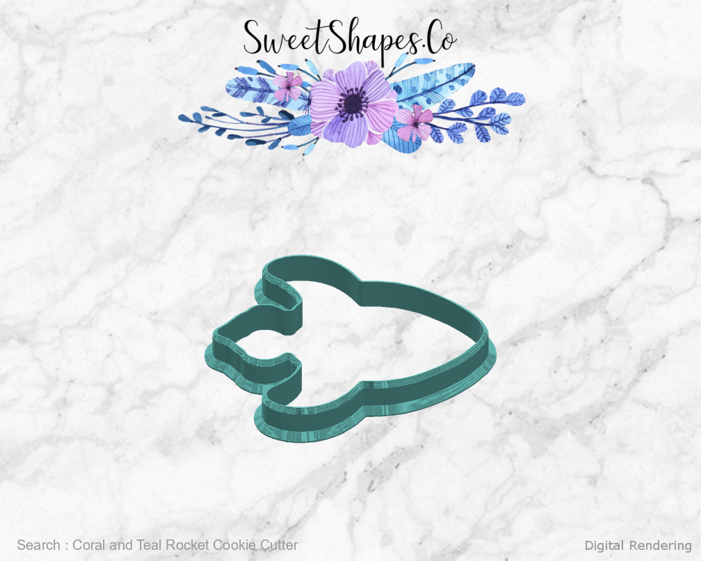Coral and Teal Rocket Cookie Cutter — right view