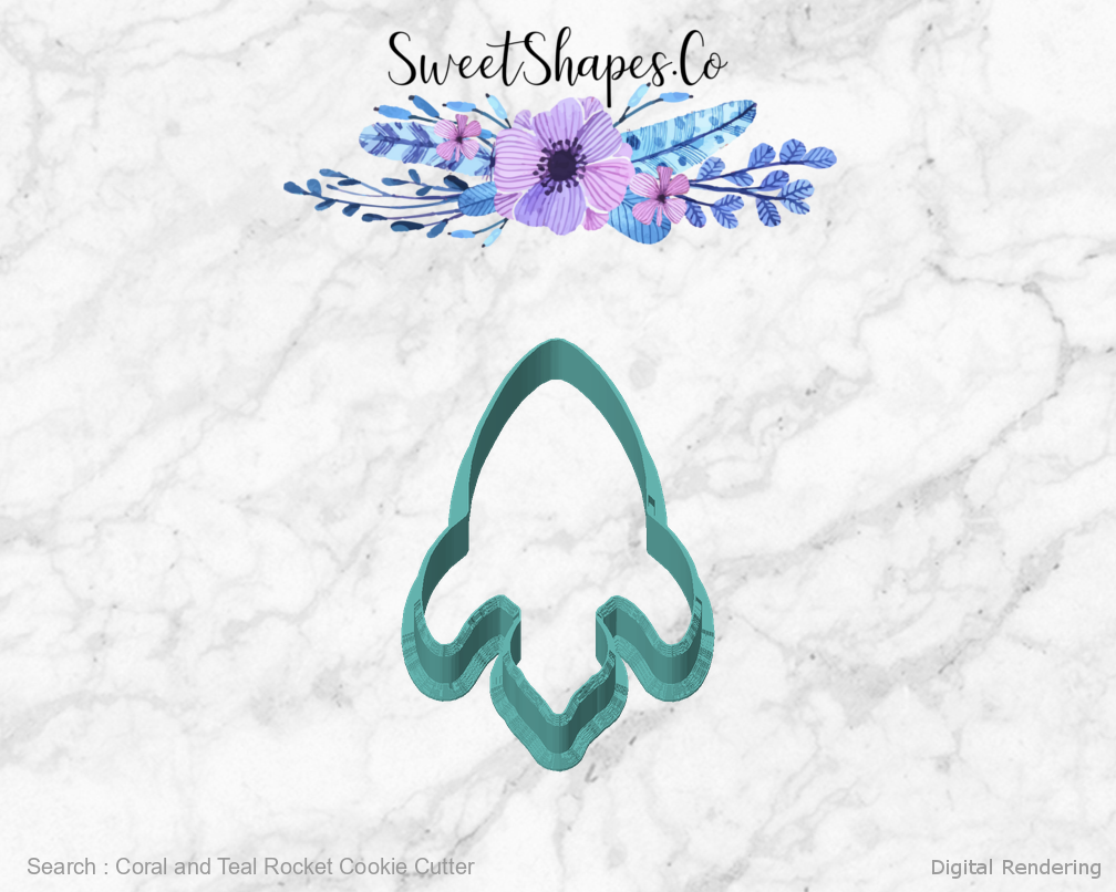 Coral and Teal Rocket Cookie Cutter — front view