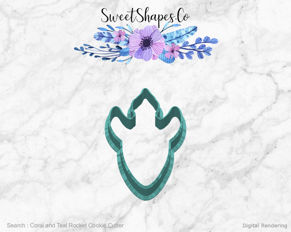 Coral and Teal Rocket Cookie Cutter — back view