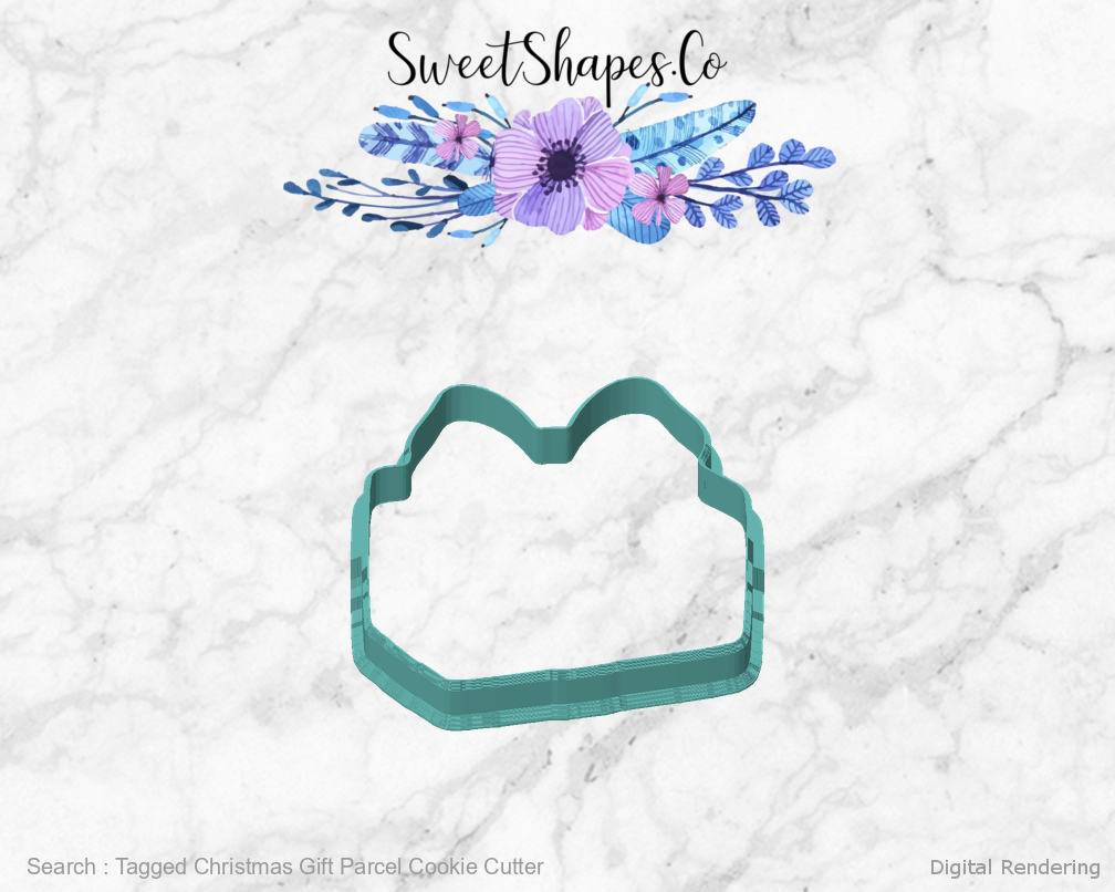 Tagged Christmas Gift Parcel Cookie Cutter — front view