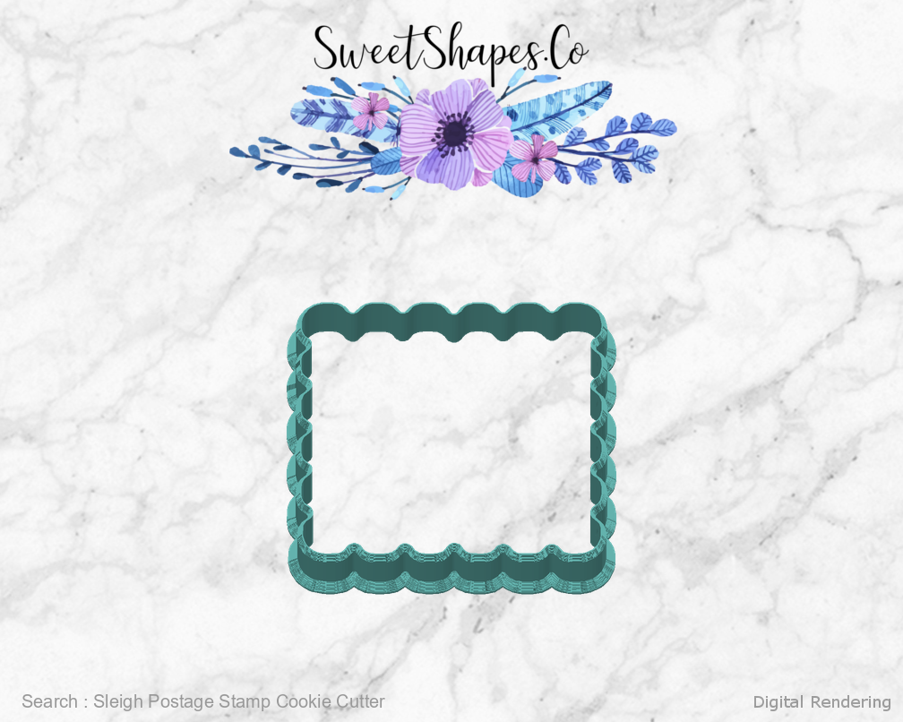 Sleigh Postage Stamp Cookie Cutter — back view