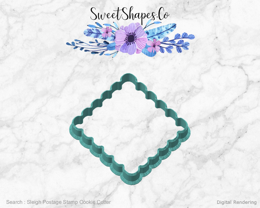 Sleigh Postage Stamp Cookie Cutter — angled front view