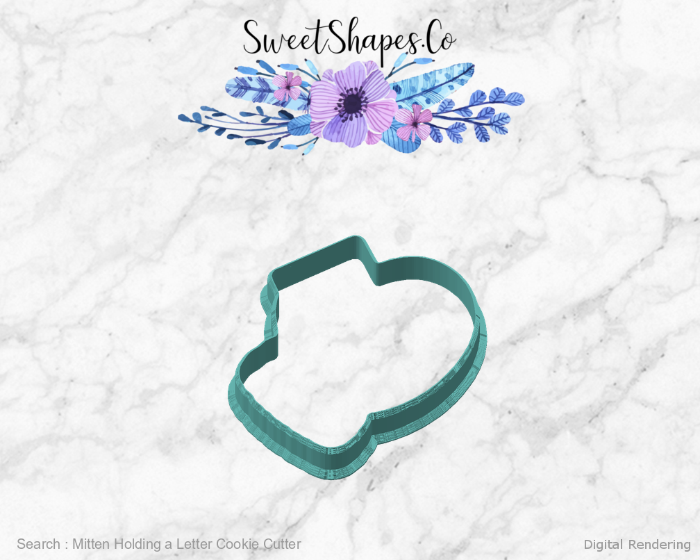 Mitten Holding a Letter Cookie Cutter — angled front view