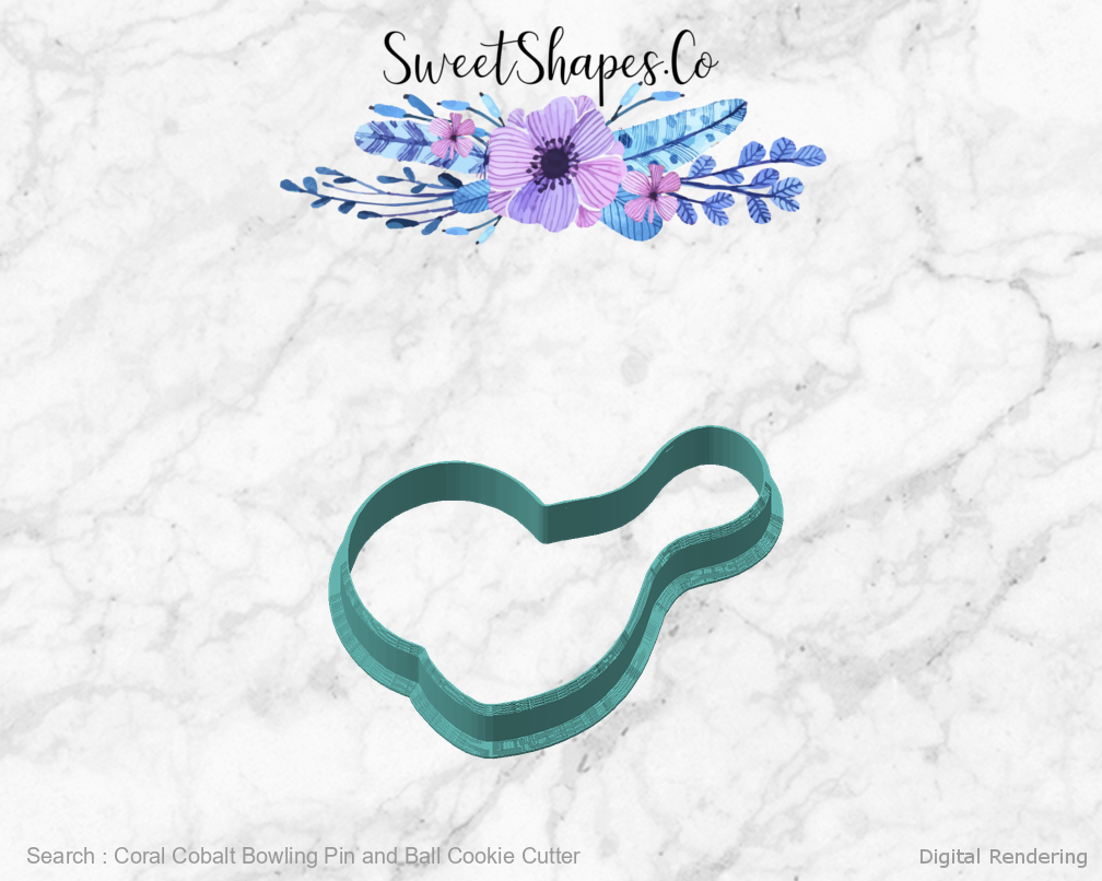 Coral Cobalt Bowling Pin and Ball Cookie Cutter — angled front view