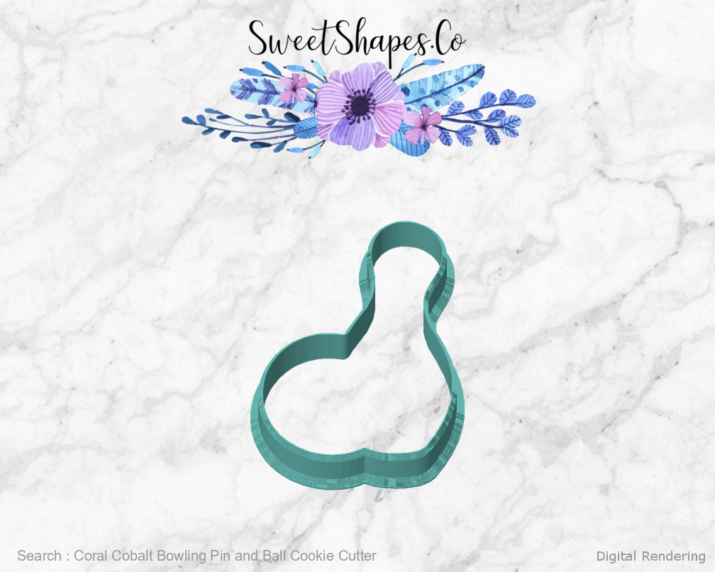 Coral Cobalt Bowling Pin and Ball Cookie Cutter — front view