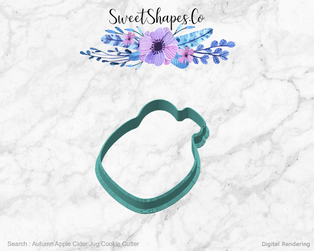 Autumn Apple Cider Jug Cookie Cutter — angled front view