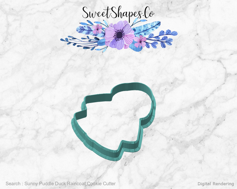 Sunny Puddle Duck Raincoat Cookie Cutter — angled front view