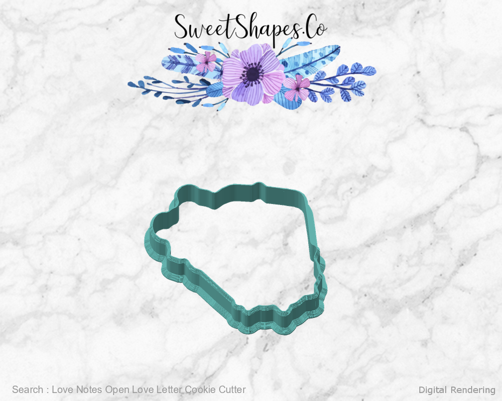 Love Notes Open Love Letter Cookie Cutter — angled front view