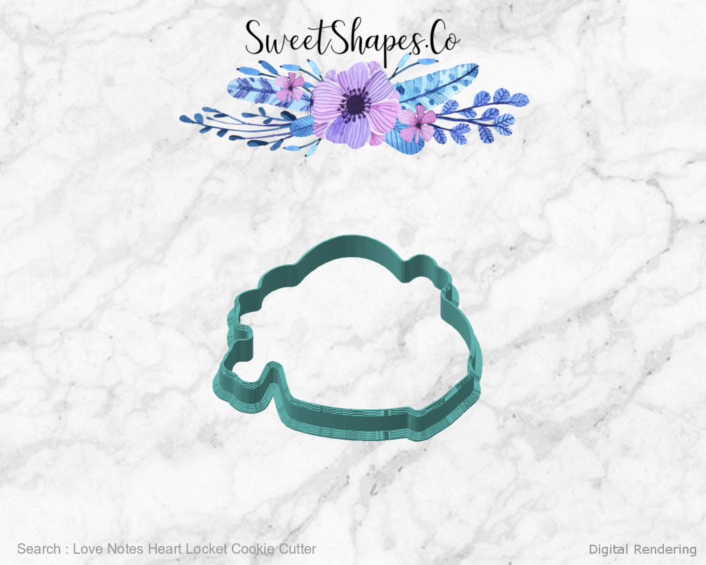 Love Notes Heart Locket Cookie Cutter — angled front view