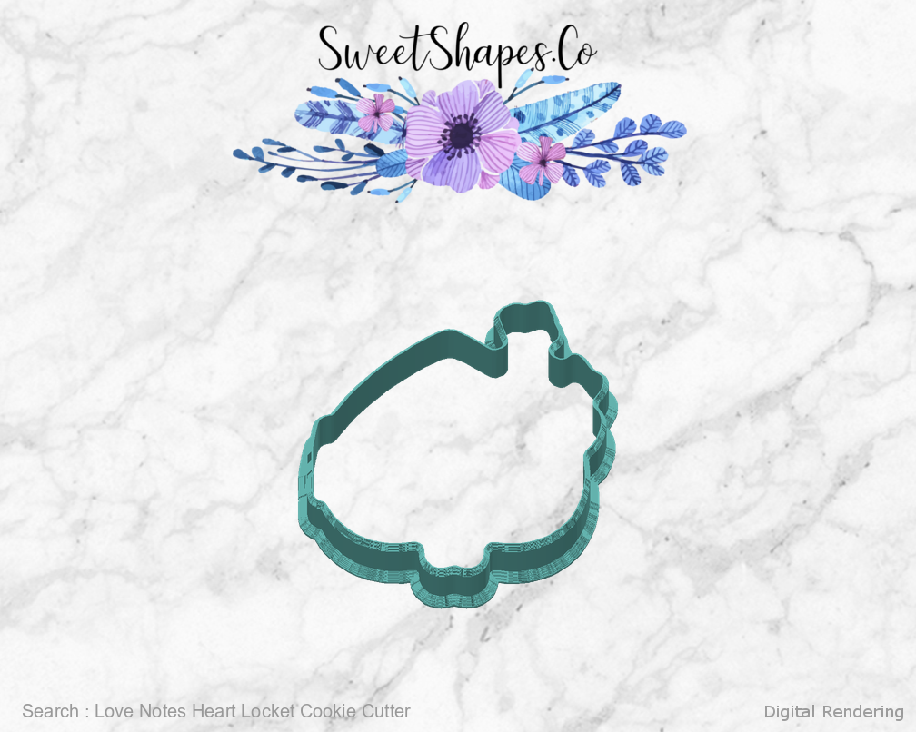 Love Notes Heart Locket Cookie Cutter — back view