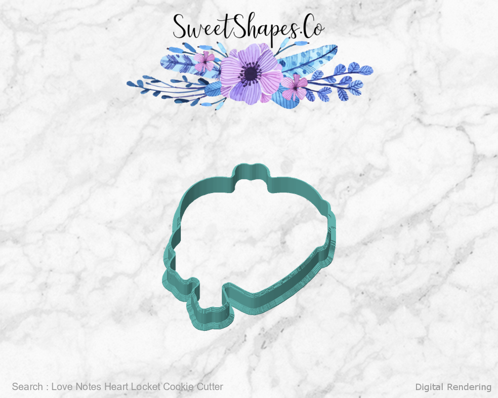 Love Notes Heart Locket Cookie Cutter — front view