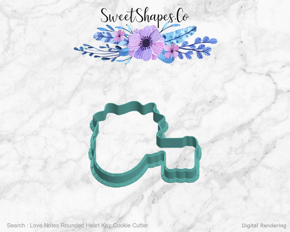 Love Notes Rounded Heart Key Cookie Cutter — left view