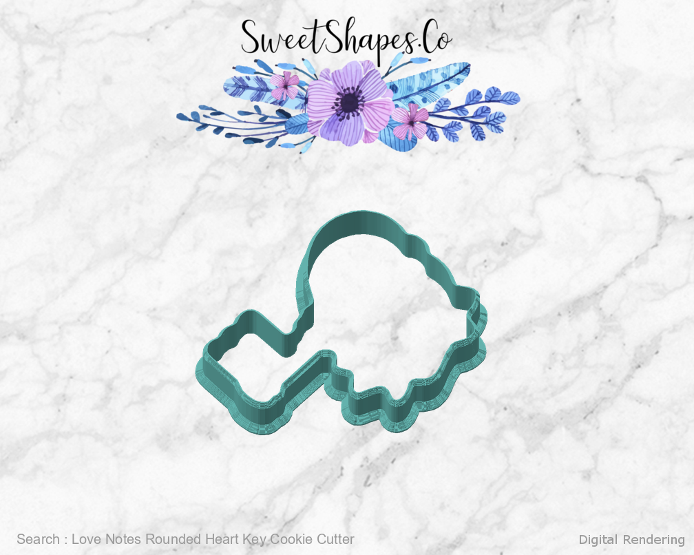Love Notes Rounded Heart Key Cookie Cutter — angled front view