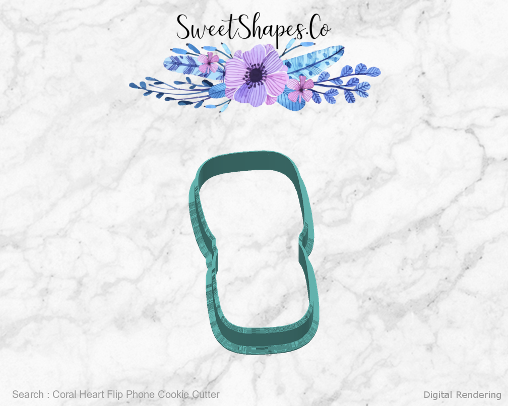 Coral Heart Flip Phone Cookie Cutter — back view