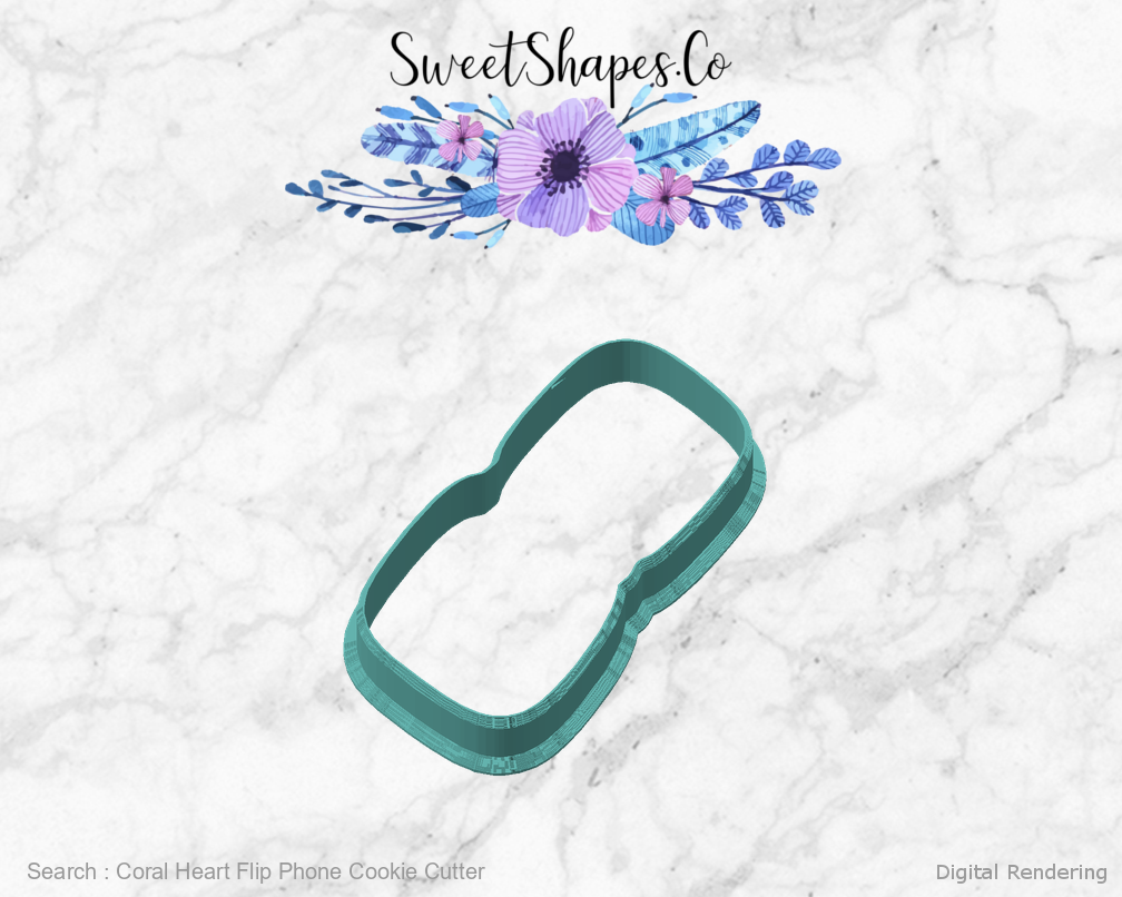 Coral Heart Flip Phone Cookie Cutter — angled front view