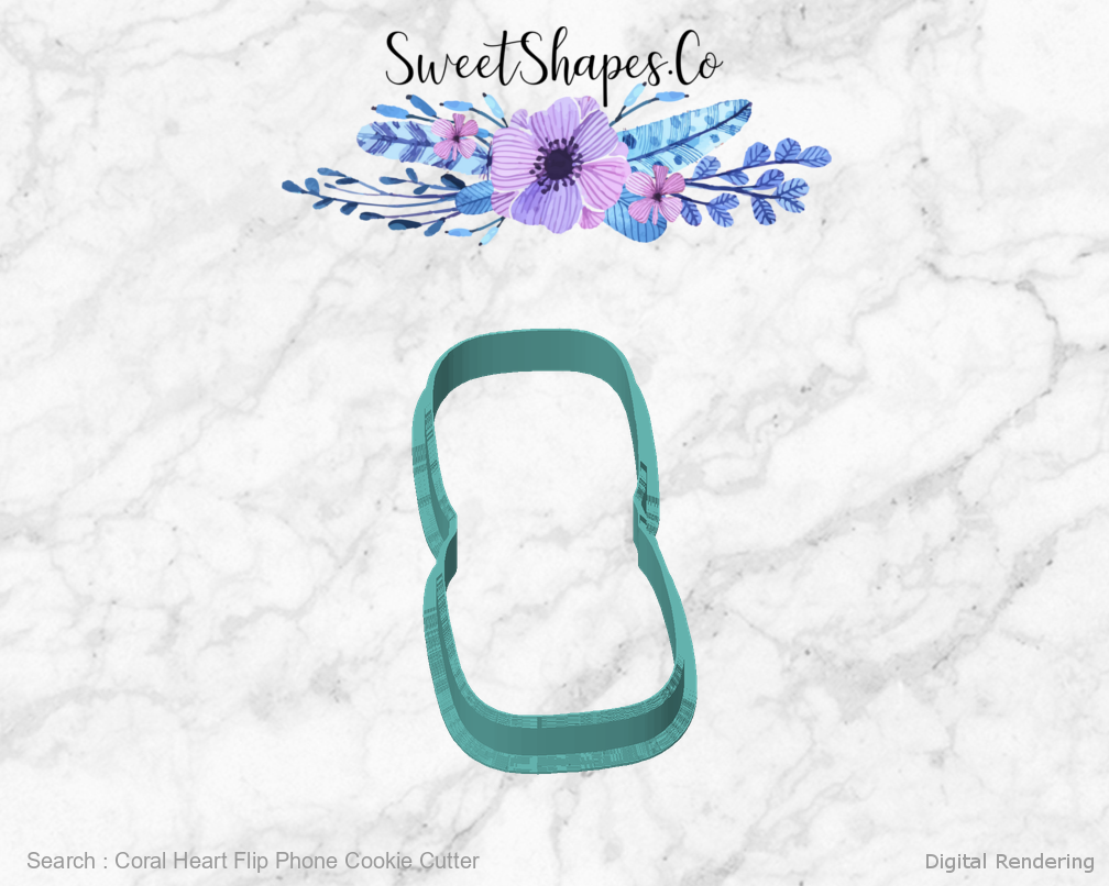Coral Heart Flip Phone Cookie Cutter — front view