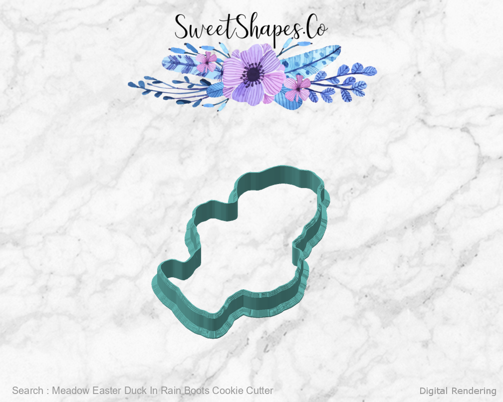 Meadow Easter Duck In Rain Boots Cookie Cutter — angled front view
