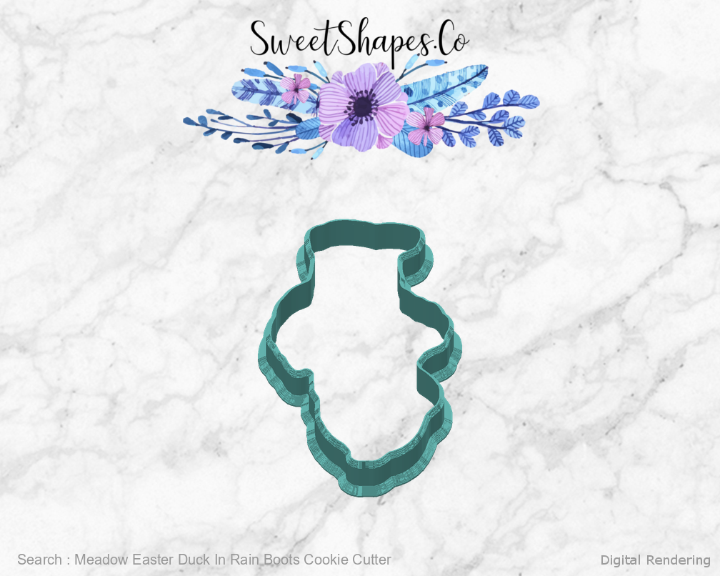 Meadow Easter Duck In Rain Boots Cookie Cutter — back view