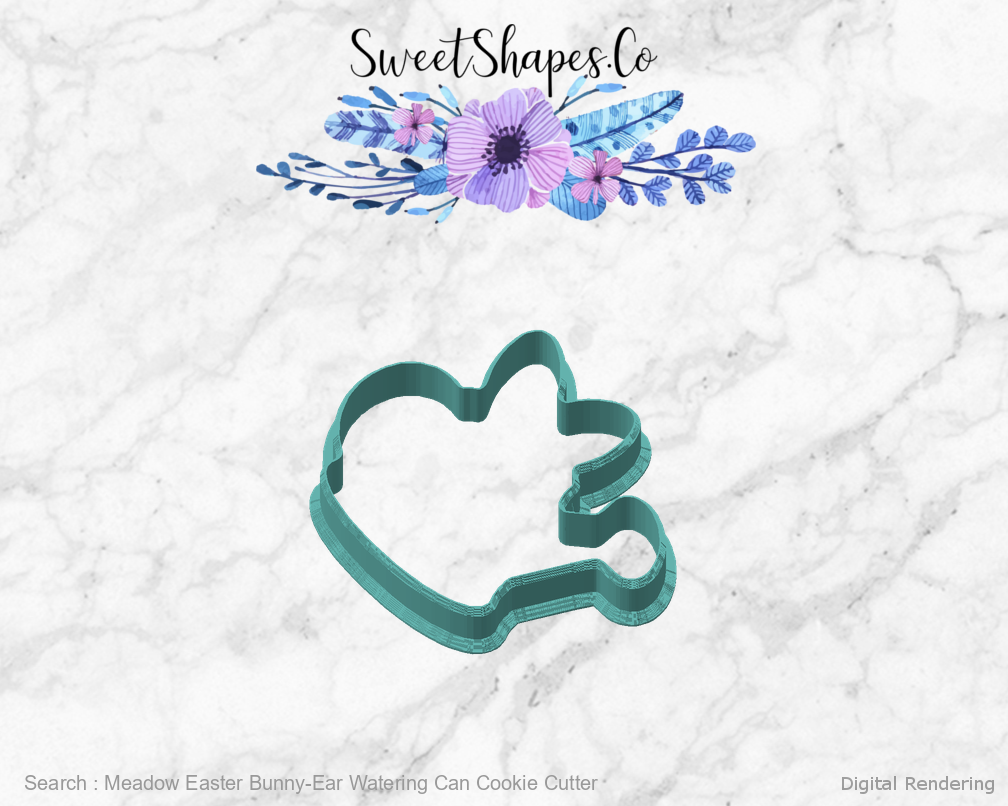 Meadow Easter Bunny-Ear Watering Can Cookie Cutter — angled front view